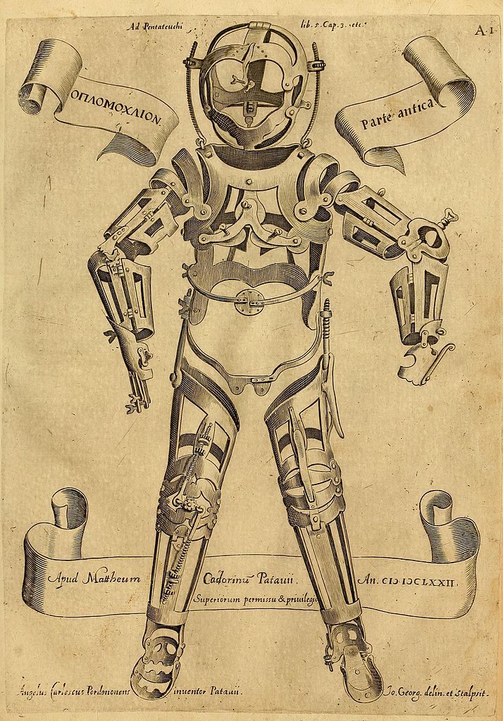 Un disegno dell'oplomoclion, il corsetto che correggeva le deformità della colonna vertebrale. 