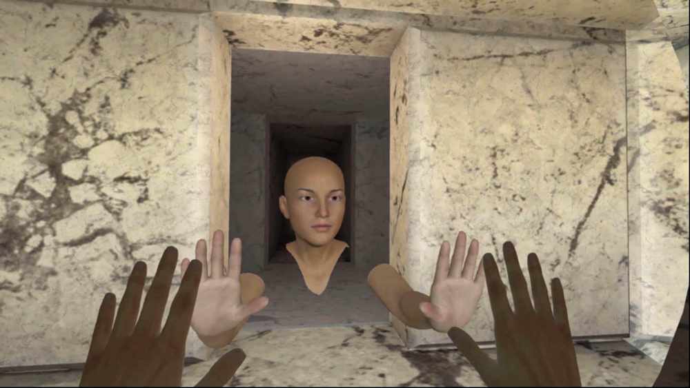 Rebecca Allen Life Without Matter, 2018 Installazione di realtà virtuale con schermo per retroproiezione, salto nel vuoto  