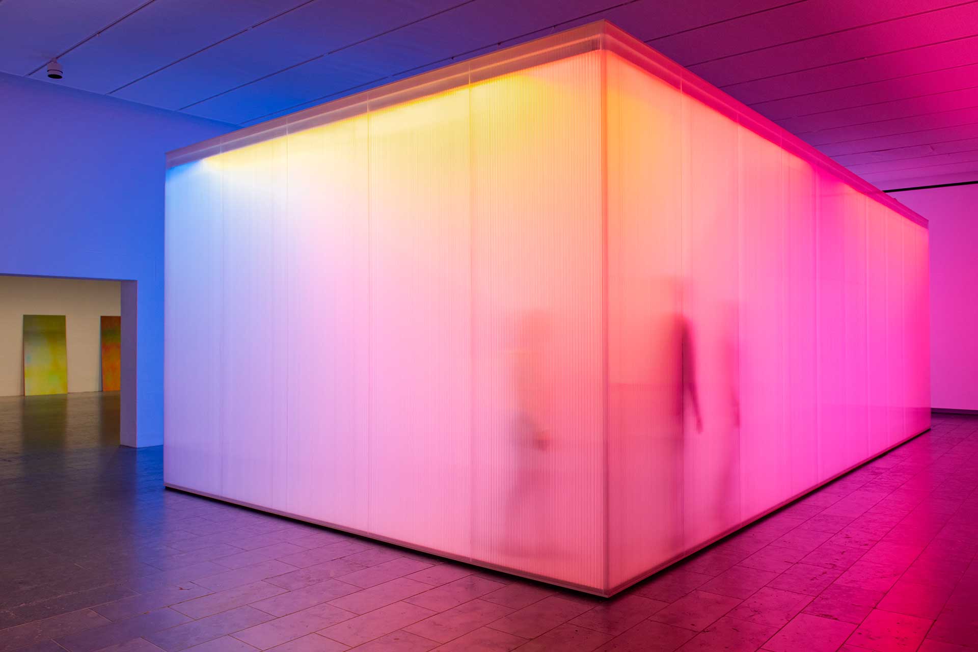Ann Veronica Janssens, blue, red and yellow installation view