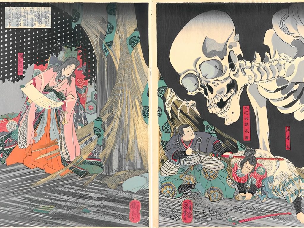 Kuniyoshi Utagawa, La principessa strega Takiyasha e lo scheletro del padre, 1844 circa (part. 2 di 3)