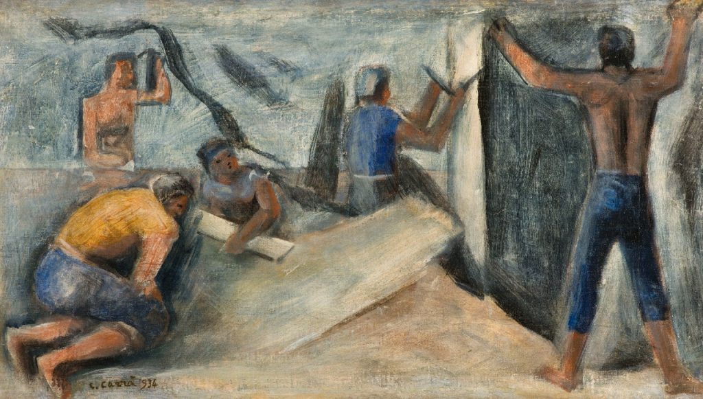 Carlo Carra, Il taglio dei marmi,  1934, olio su tela, collezione privata, © CARLO CARRA', by SIAE 2023, arte figurativa
