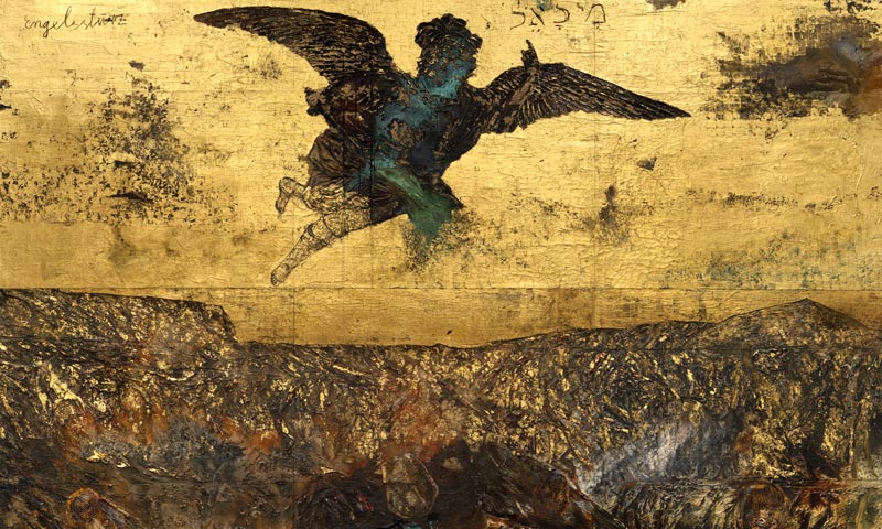 L'opera scelta come copertina della mostra "Angeli caduti", un angelo scuro su fondo oro