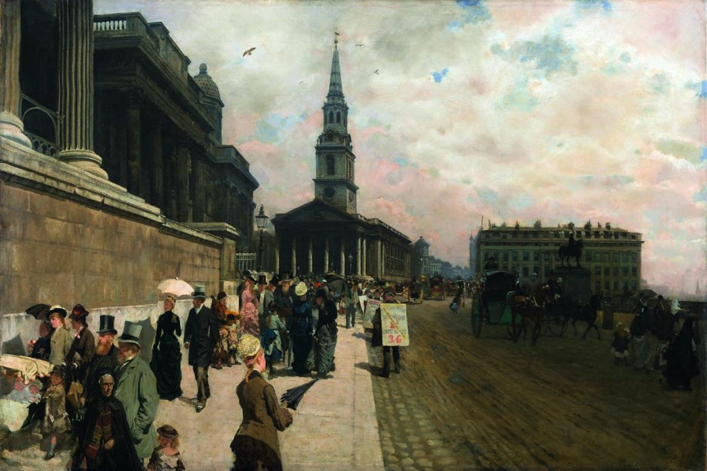 Giuseppe de Nittis, "La National Gallery et l'église St Martin in the Fields (Londres)", 1877, olio su tela. 