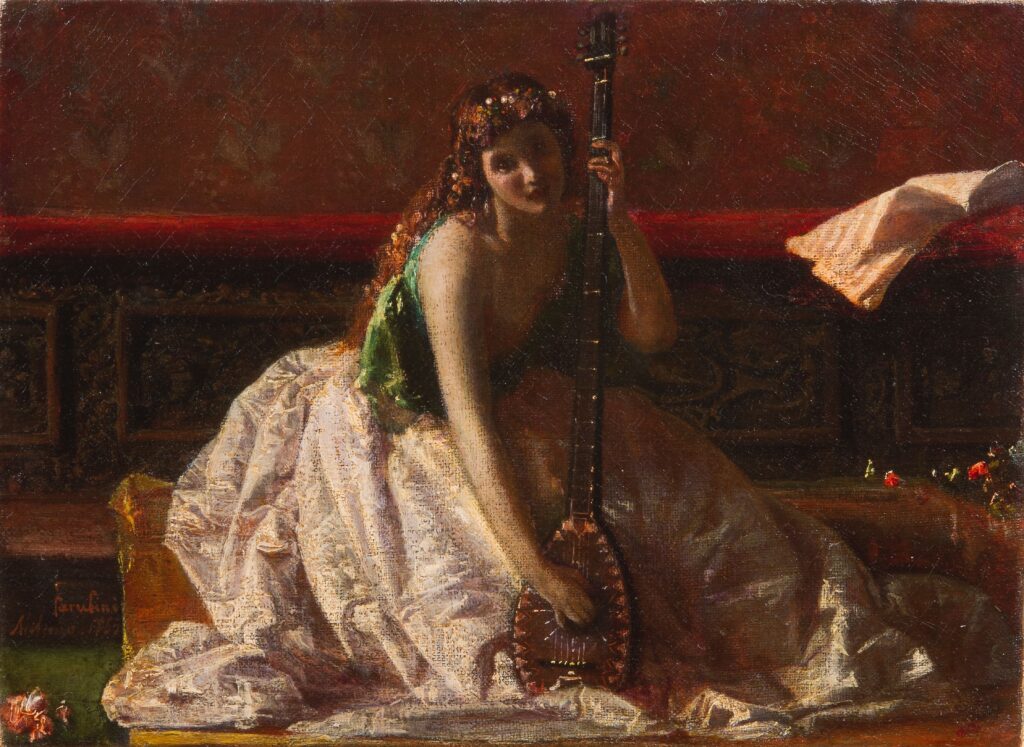 Federico Faruffini, Suonatrice di liuto, 1865, olio su tela, collezione privata.