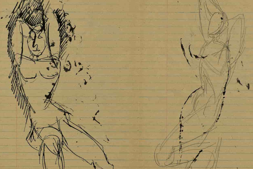  Dal quaderno “Les Demoiselles d’Avignon”- Nudo seduto con le braccia alzate e Nudo appoggiato con un braccio alzato, 1907 
Tecniche varie su carta, Museo Casa Natal Picasso, Málaga
