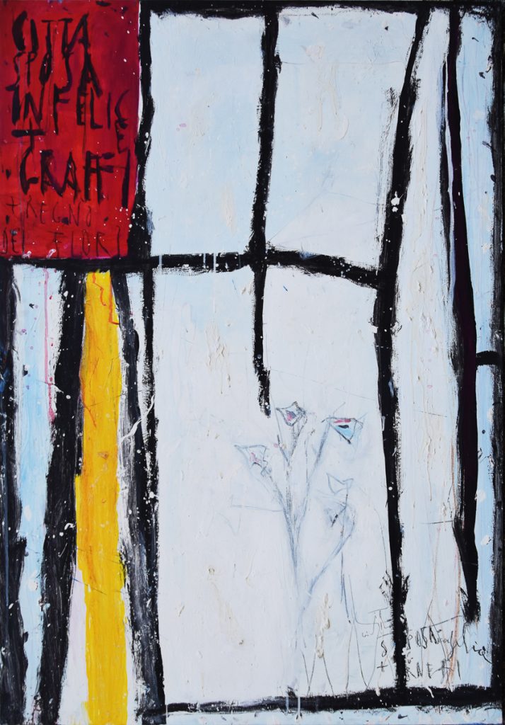 Nicola De Maria, Città  sposa infelice + graffi + regno dei fiori, Olio su tela, 1982-1983, 130 x 90 cm