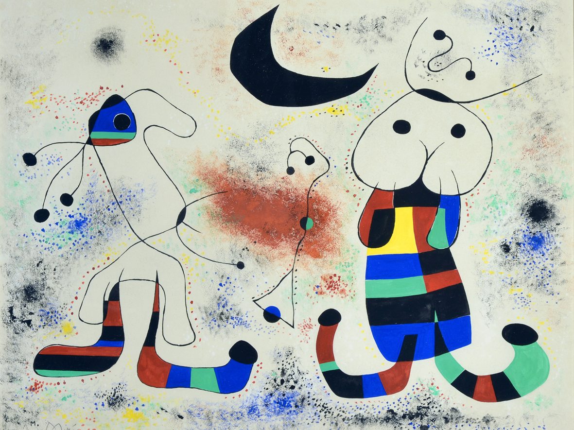 Joan Miró, Senza titolo (Figure biomorfiche e astrali), circa 1950, tempera e gouache su carta nella mostra "Il Surrealismo e l'Italia"