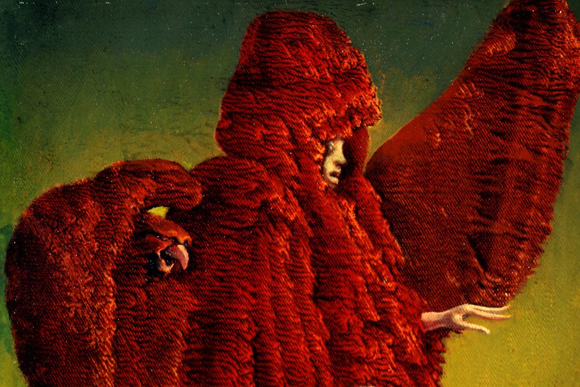 Max Ernst, Divinité, 1940, olio su tela incollata su cartone nella mostra " Il Surrealismo e l'Italia